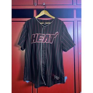 Miami Heat Pinstripe Baseball Jersey – Size L – Black/Red – New w/ Tags